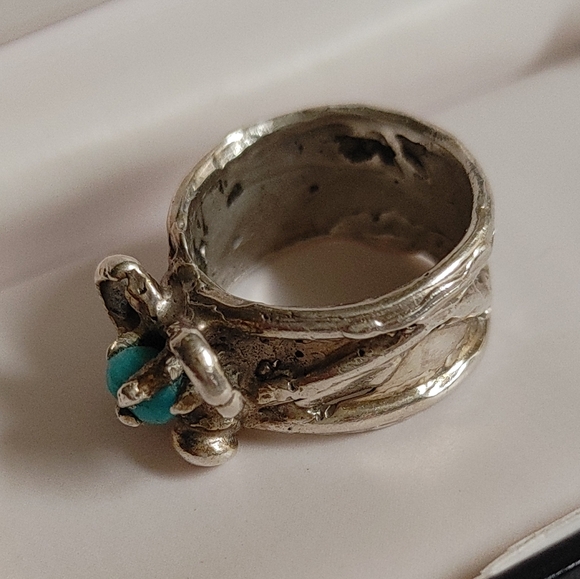 Brutalist Sterling Silver Sleeping Beauty Turquoise Ring Sz 6.25 - Picture 12 of 12